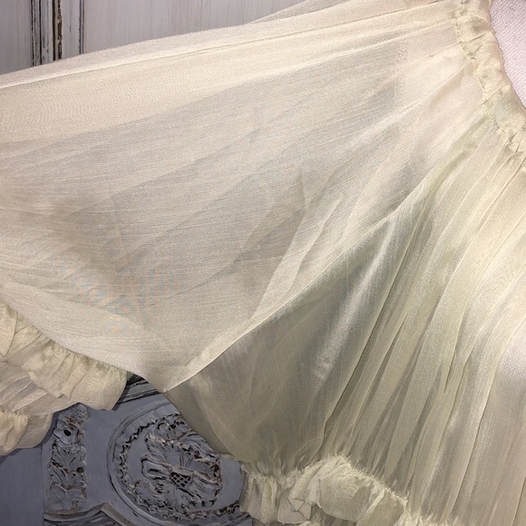 CIEL USA Soft Sheer Yellow  Multi Ruffle Poets Style Romantic Long SleeveTop S/S - Picture 6 of 13